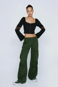 Petite Off The Shoulder Corset Detail Long Sleeved Top