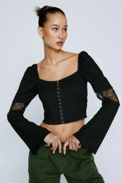 Petite Off The Shoulder Corset Detail Long Sleeved Top 7 Petite Off The Shoulder Corset Detail Long Sleeved Top -Nasty Gal Sales Store Sales womens black petite off the shoulder corset detail long sleeved top 3