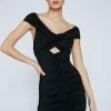 Petite Twist Front Ruched Midi Dress