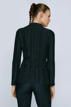 Plisse Long Sleeve Collared Shirt -Nasty Gal Sales Store Sales womens black plisse long sleeve collared shirt 2