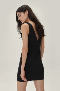Plunging V Neck Mini Dress -Nasty Gal Sales Store Sales womens black plunging v neck mini dress 2