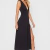 Plunging V Neck Slit Midi Dress