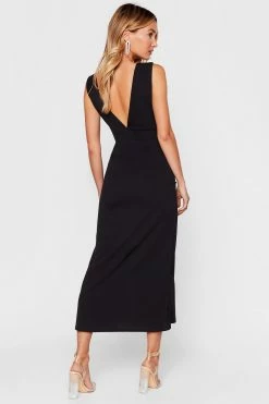 Plunging V Neck Slit Midi Dress -Nasty Gal Sales Store Sales womens black plunging v neck slit midi dress 2