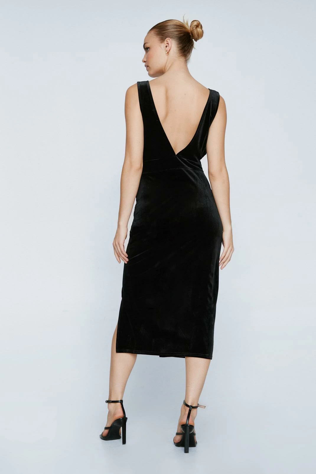 Plunging Velvet V-Neckline Split Midi Dress 3 Plunging Velvet V-Neckline Split Midi Dress - Image 3