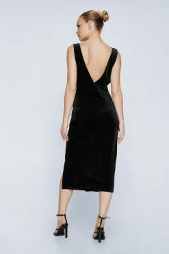 Plunging Velvet V-Neckline Split Midi Dress -Nasty Gal Sales Store Sales womens black plunging velvet v neckline split midi dress 5