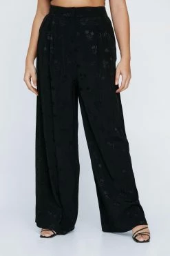 Plus Premium Satin Floral Wide Leg Trouser