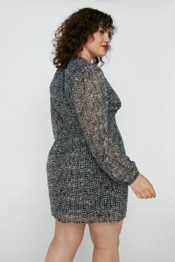 Plus Size Abstract Balloon Sleeve Mini Dres -Nasty Gal Sales Store Sales womens black plus size abstract balloon sleeve mini dres 2