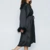 Plus Size Feather Trim Satin Longline Robe