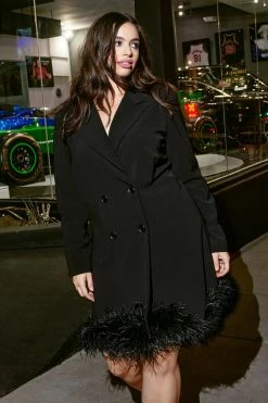 Plus Size Premium Feather Trim Blazer Dress -Nasty Gal Sales Store Sales womens black plus size premium feather trim blazer dress 3