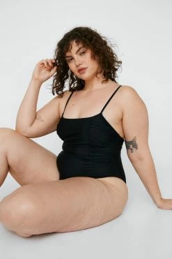 Plus Size Recycled Polyester Ruched Swimsuit 13 Plus Size Recycled Polyester Ruched Swimsuit -Nasty Gal Sales Store Sales womens black plus size recycled polyester ruched swimsuit 3