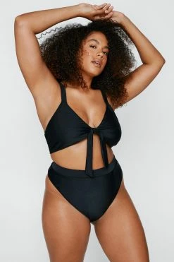 Plus Size Recycled Tie Front Bikini Set -Nasty Gal Sales Store Sales womens black plus size recycled tie front bikini set 3