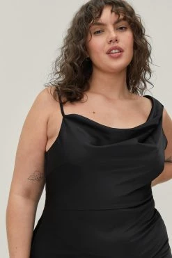 Plus Size Satin Asymmetric Cowl Front Maxi Dress -Nasty Gal Sales Store Sales womens black plus size satin asymmetric cowl front maxi dress 6