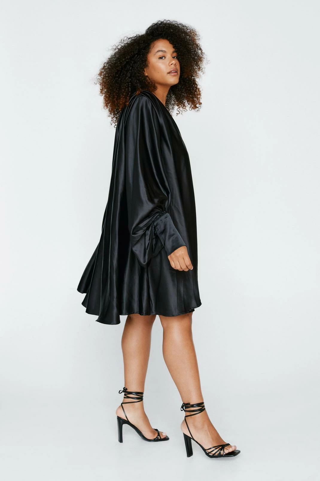 Plus Size Satin Batwing Swing Mini Dress 5 Plus Size Satin Batwing Swing Mini Dress - Image 5