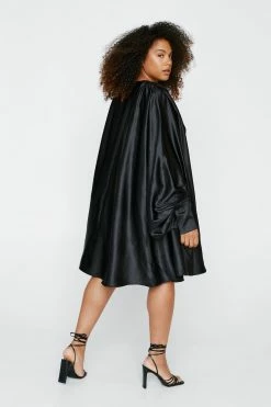 Plus Size Satin Batwing Swing Mini Dress 12 Plus Size Satin Batwing Swing Mini Dress -Nasty Gal Sales Store Sales womens black plus size satin batwing swing mini dress 2