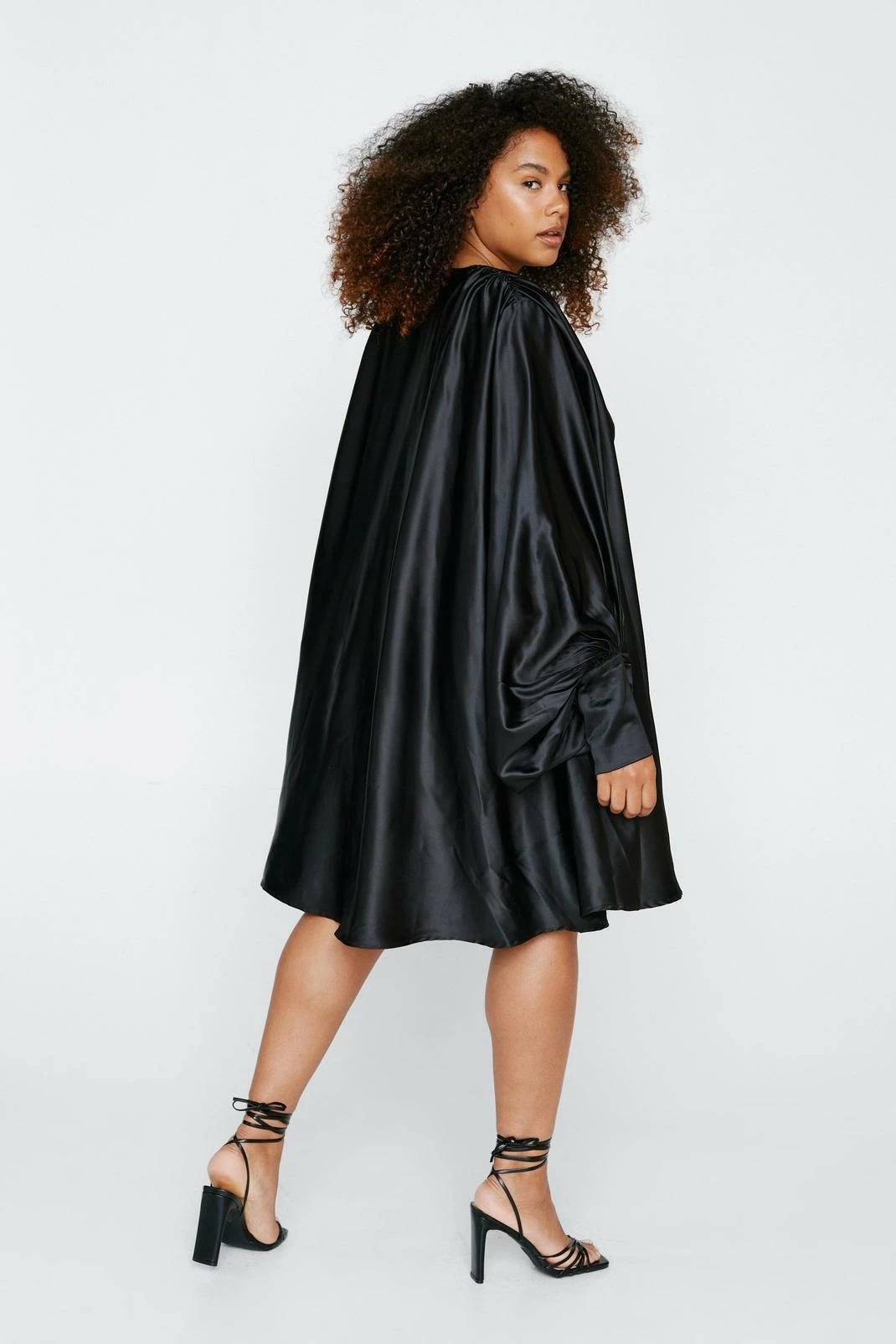 Plus Size Satin Batwing Swing Mini Dress 6 Plus Size Satin Batwing Swing Mini Dress - Image 6