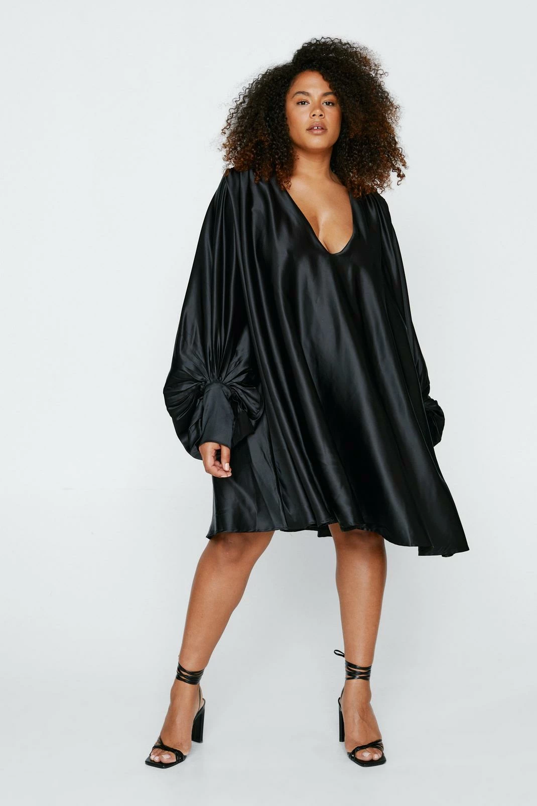 Plus Size Satin Batwing Swing Mini Dress 7 Plus Size Satin Batwing Swing Mini Dress - Image 7