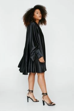 Plus Size Satin Batwing Swing Mini Dress -Nasty Gal Sales Store Sales womens black plus size satin batwing swing mini dress 5