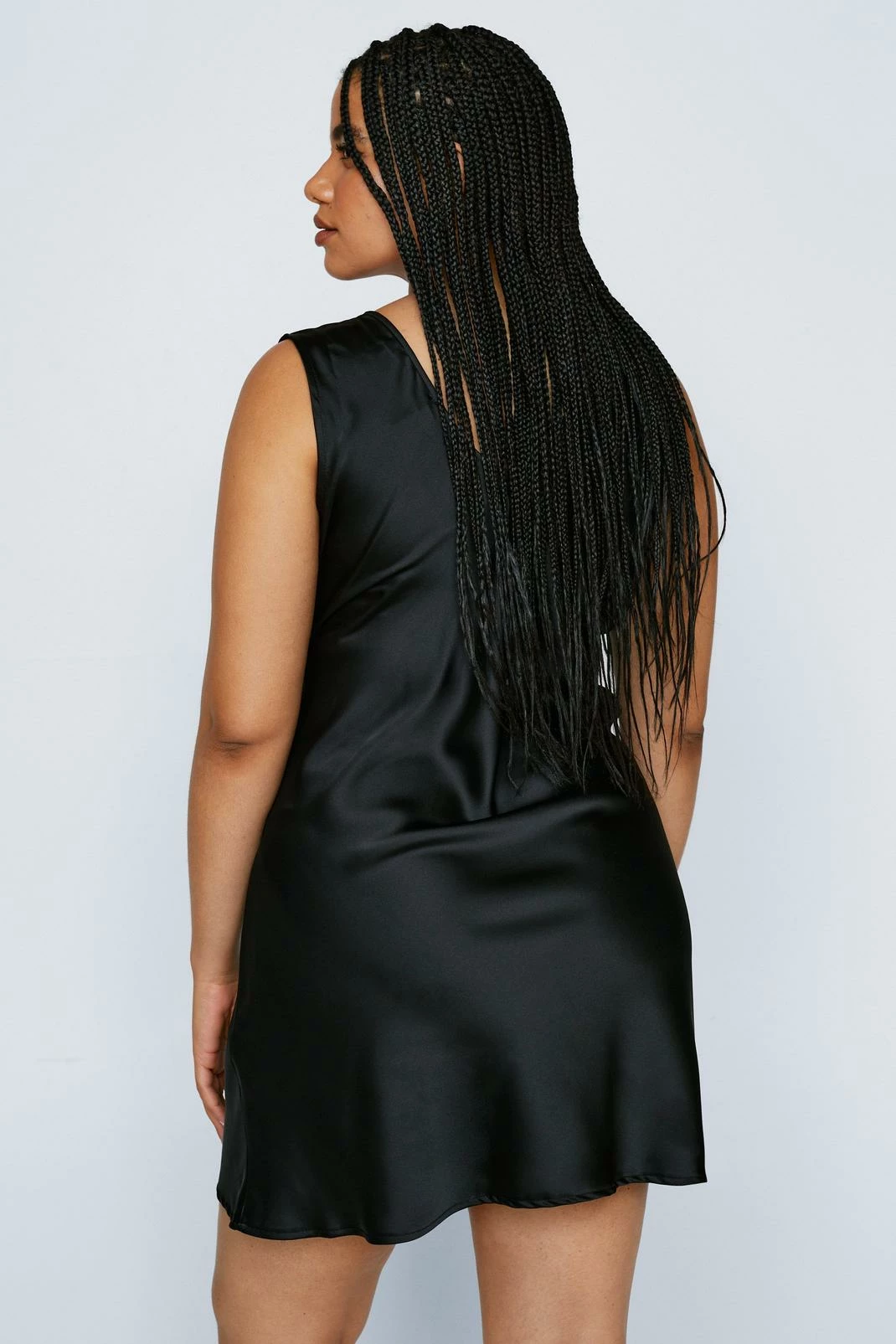 Plus Size Satin V Neck Mini Dress 2 Plus Size Satin V Neck Mini Dress - Image 2