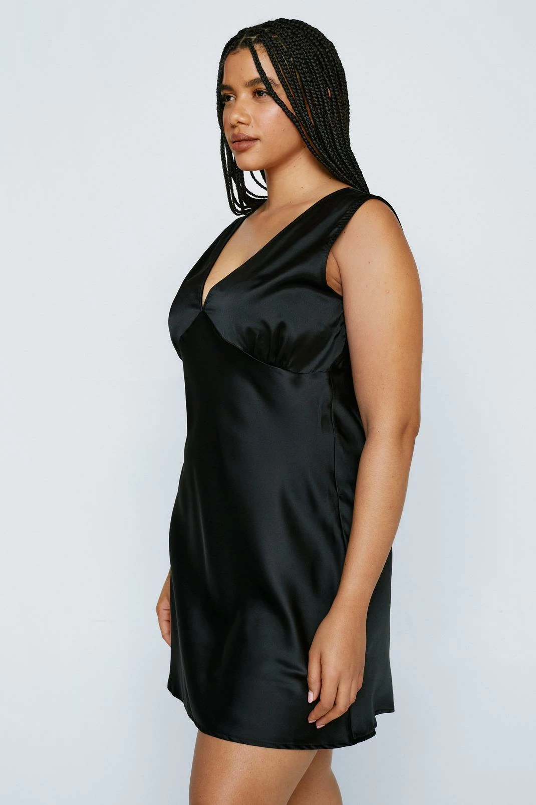 Plus Size Satin V Neck Mini Dress 3 Plus Size Satin V Neck Mini Dress - Image 3
