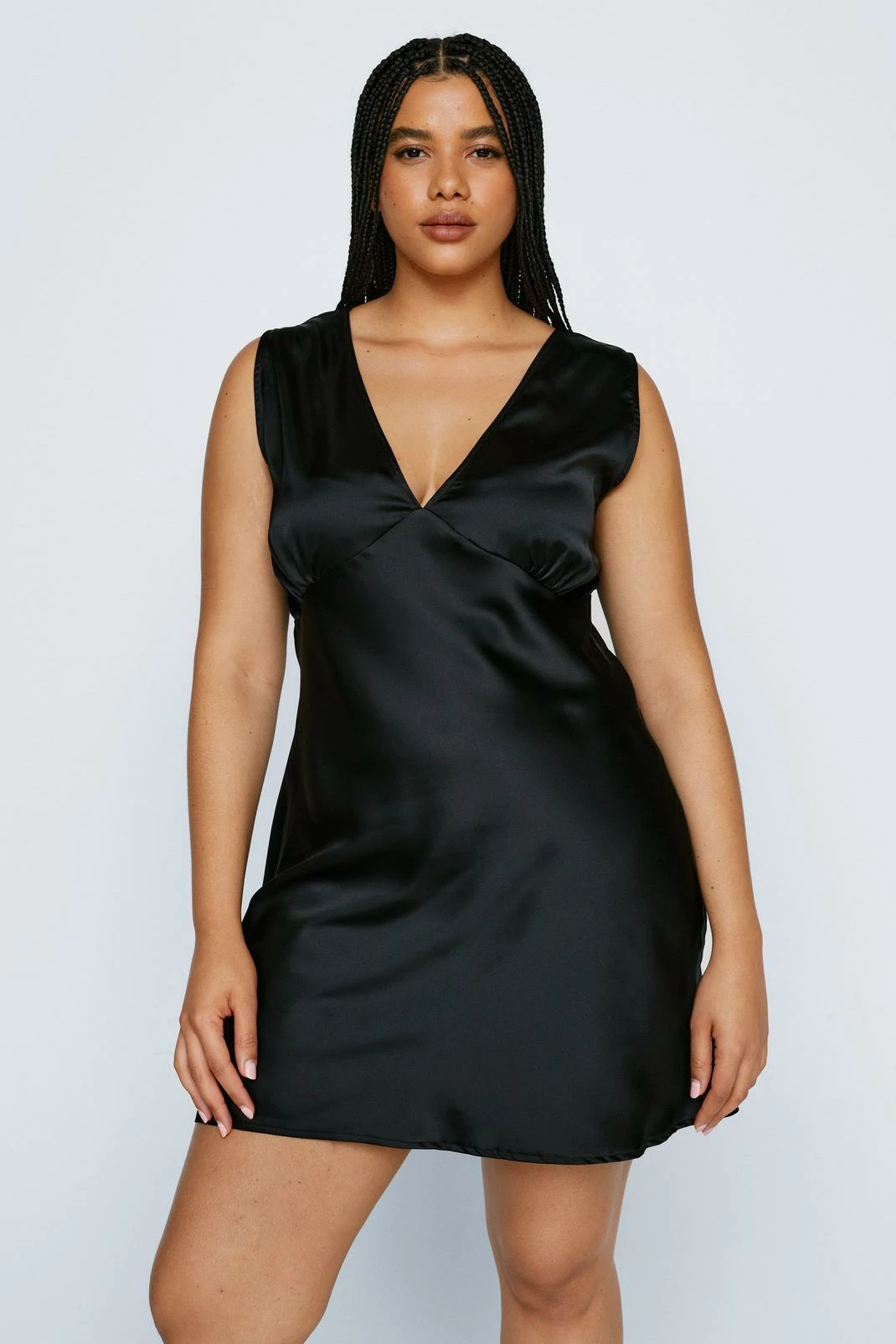 Plus Size Satin V Neck Mini Dress 4 Plus Size Satin V Neck Mini Dress - Image 4