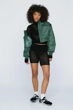 Premium Chenille Mesh Panelled Biker Shorts 10 Premium Chenille Mesh Panelled Biker Shorts -Nasty Gal Sales Store Sales womens black premium chenille mesh panelled biker shorts