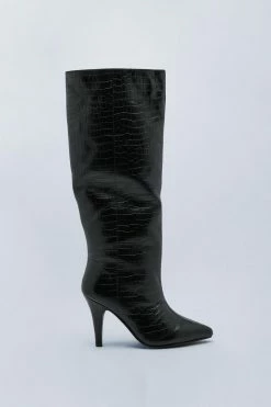 Premium Leather Croc Knee High Boots 5 Premium Leather Croc Knee High Boots -Nasty Gal Sales Store Sales womens black premium leather croc knee high boots 1