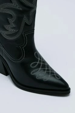 Premium Leather Stitch Detail Cowboy Boots 6 Premium Leather Stitch Detail Cowboy Boots -Nasty Gal Sales Store Sales womens black premium leather stitch detail cowboy boots 2