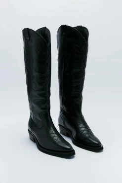 Real Leather Stitched Western Boots 6 Real Leather Stitched Western Boots -Nasty Gal Sales Store Sales womens black real leather stitched western boots 2