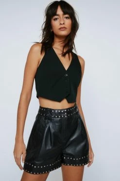 Real Leather Studded Shorts