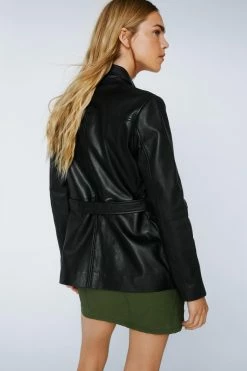 Real Leather Tie Waist Belt Jacket 9 Real Leather Tie Waist Belt Jacket -Nasty Gal Sales Store Sales womens black real leather tie waist belt jacket 2