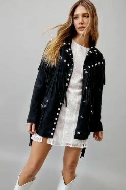 Alternative view of Real Suede Bridal Embellished Fringe Jacket
