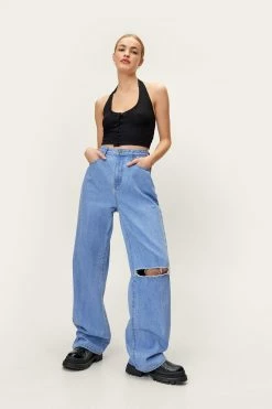 Ribbed Button Down Halterneck Top