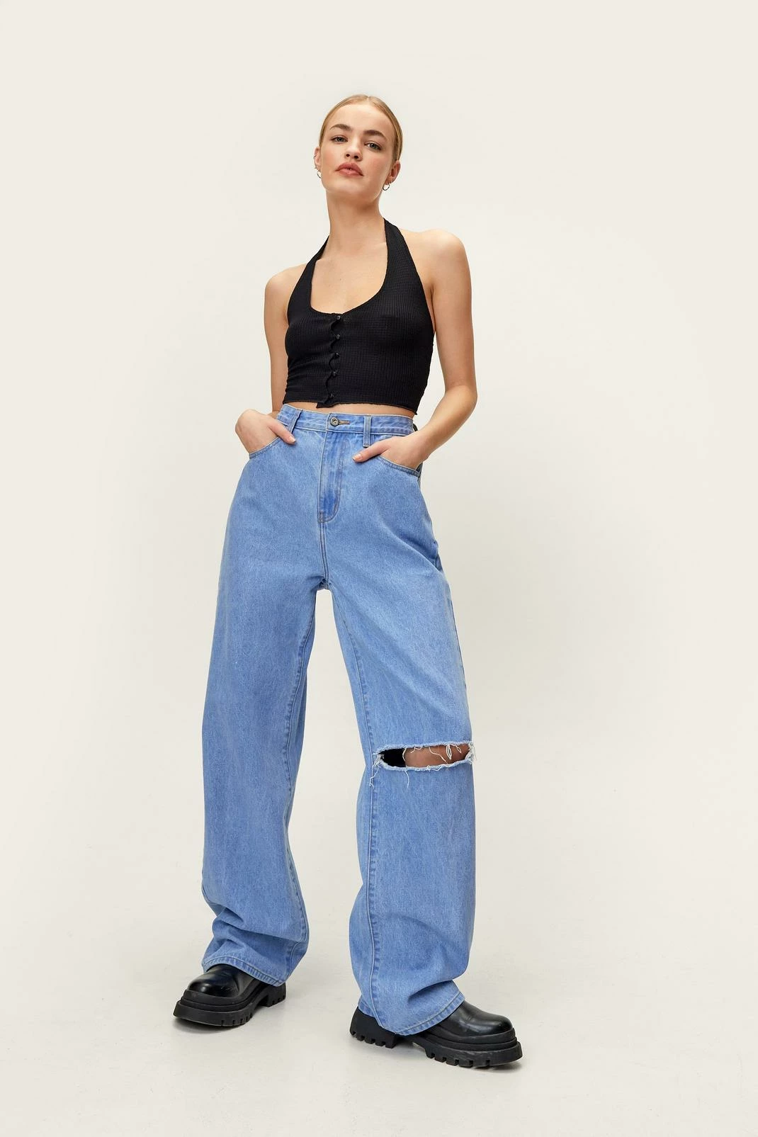 Ribbed Button Down Halterneck Top 1 Ribbed Button Down Halterneck Top