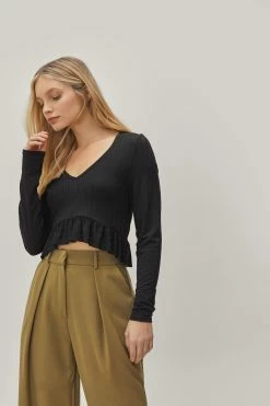 Ribbed Mini Ruffle Top -Nasty Gal Sales Store Sales womens black ribbed mini ruffle top 5