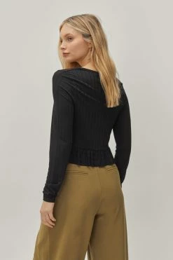 Ribbed Mini Ruffle Top -Nasty Gal Sales Store Sales womens black ribbed mini ruffle top 6