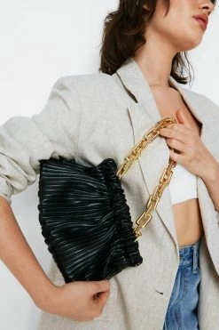 Ribbed Ruched Chain Strap Bag