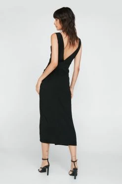 Ruched V Neck Midi Dress 9 Ruched V Neck Midi Dress -Nasty Gal Sales Store Sales womens black ruched v neck midi dress 2