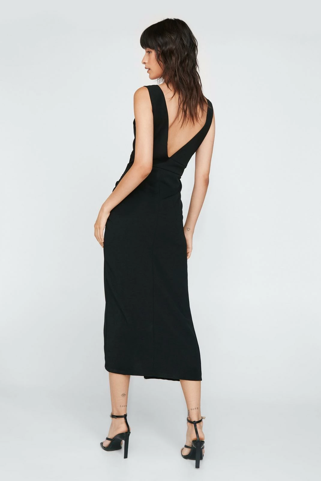 Ruched V Neck Midi Dress 3 Ruched V Neck Midi Dress - Image 3