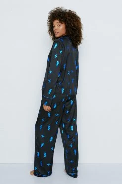 Alternative view of Satin Foil Lightening Bolt Pajama Pants Set