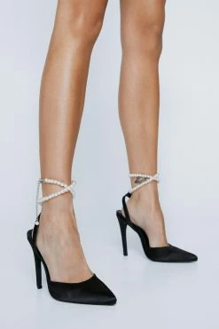 Satin Pearl Trim Court Heel -Nasty Gal Sales Store Sales womens black satin pearl trim court heel 3