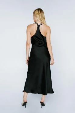 Satin V-Neck Midi Slip Dress -Nasty Gal Sales Store Sales womens black satin v neck midi slip dress 2