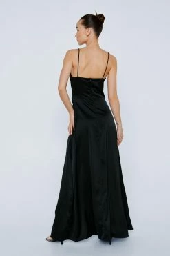 Satin V Neck Wrap Maxi Dress 27 Satin V Neck Wrap Maxi Dress -Nasty Gal Sales Store Sales womens black satin v neck slit maxi dress 2