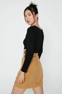 Scoop Neck Ruched Side Ribbed Top -Nasty Gal Sales Store Sales womens black scoop neck ruched side ribbed top 2