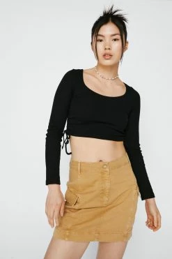 Scoop Neck Ruched Side Ribbed Top