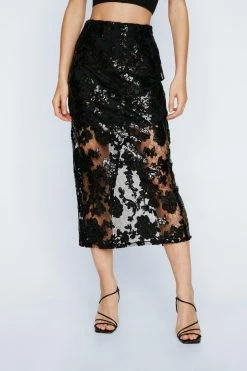 Sequin Embellished Lace Midaxi Skirt 6 Sequin Embellished Lace Midaxi Skirt -Nasty Gal Sales Store Sales womens black sequin embellished lace midaxi skirt 2