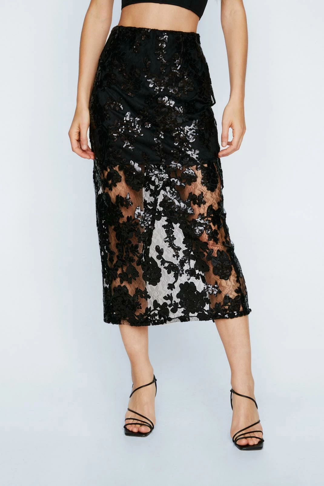 Sequin Embellished Lace Midaxi Skirt 3 Sequin Embellished Lace Midaxi Skirt - Image 3