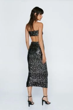 Sequin Halter Neck Cut Out Midi Dress 9 Sequin Halter Neck Cut Out Midi Dress -Nasty Gal Sales Store Sales womens black sequin halter neck cut out midi dress 2