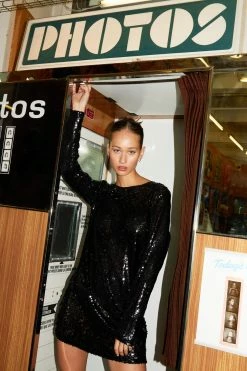 Sheer Sequin Detail Mini Shift Dress 13 Sheer Sequin Detail Mini Shift Dress -Nasty Gal Sales Store Sales womens black sheer sequin detail mini shift dress 3