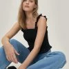 Shirred Poplin Strappy Crop Top