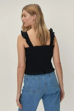 Shirred Poplin Strappy Crop Top -Nasty Gal Sales Store Sales womens black shirred poplin strappy crop top 2
